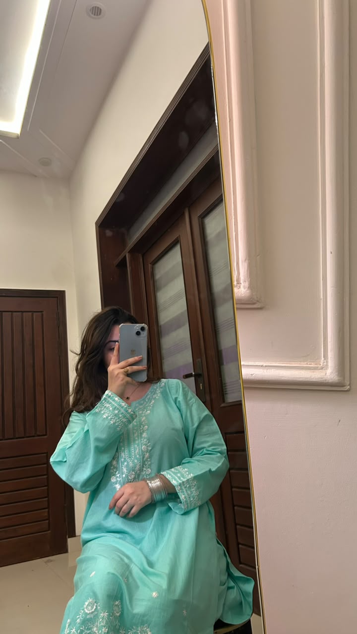 Zariya – Sky Blue Embroidered Lawn Kurta for Women