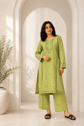 Zamara pistachio green embroidered lawn kurta for women by ZAMANA