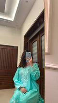 Zariya sky blue embroidered lawn kurta for women by ZAMANA