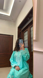 Zariya sky blue embroidered lawn kurta for women by ZAMANA